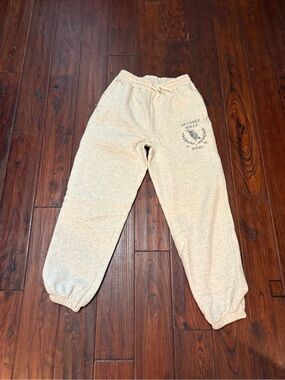 Cream Graphic Joggers with Elastic Waist